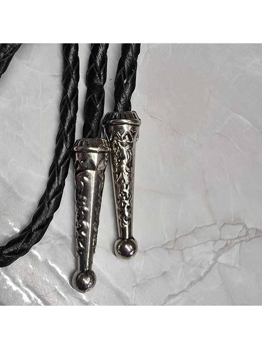 New Western Black Braided Cord Bolo Tie Oval Cabachon Eagle Silver Tone Cowboy